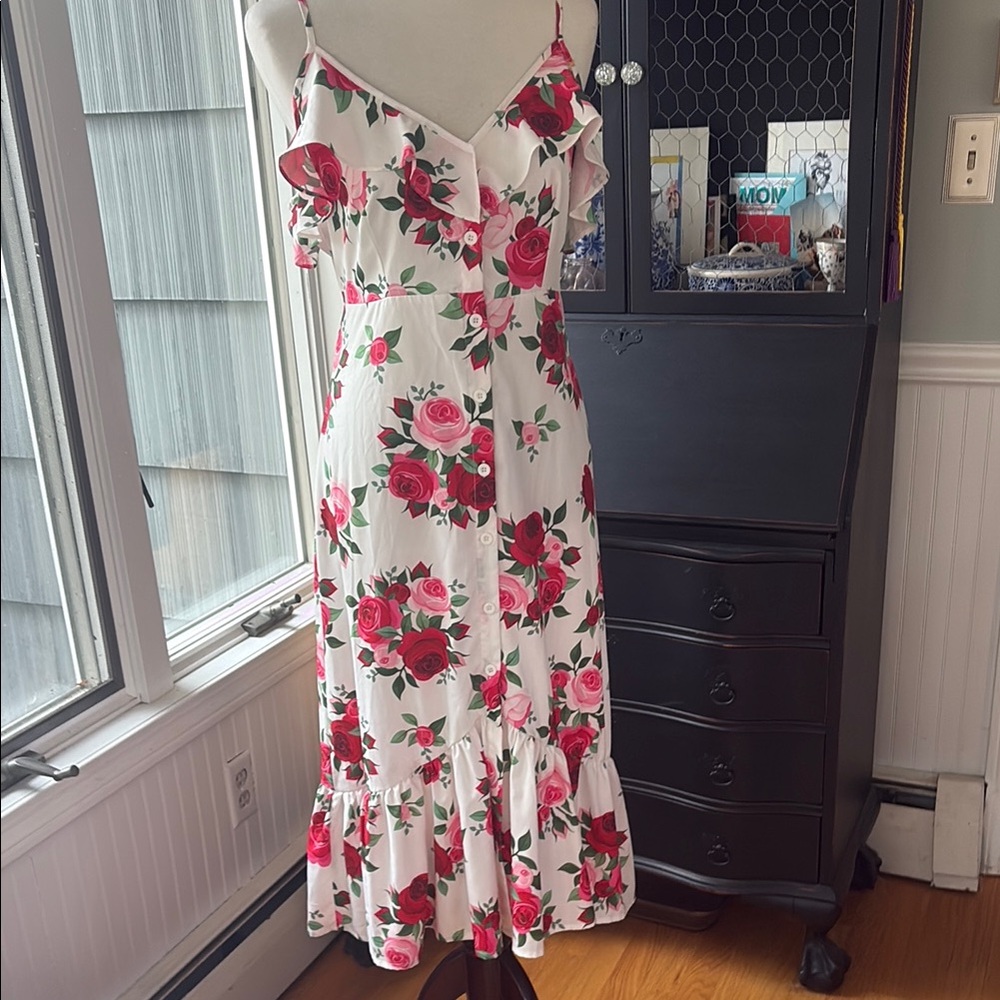 PatPat Red and Pink Floral Spaghetti Strap Sundress Size L